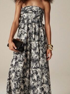 J. Crew Black and White Strapless Printed Maxi Dress